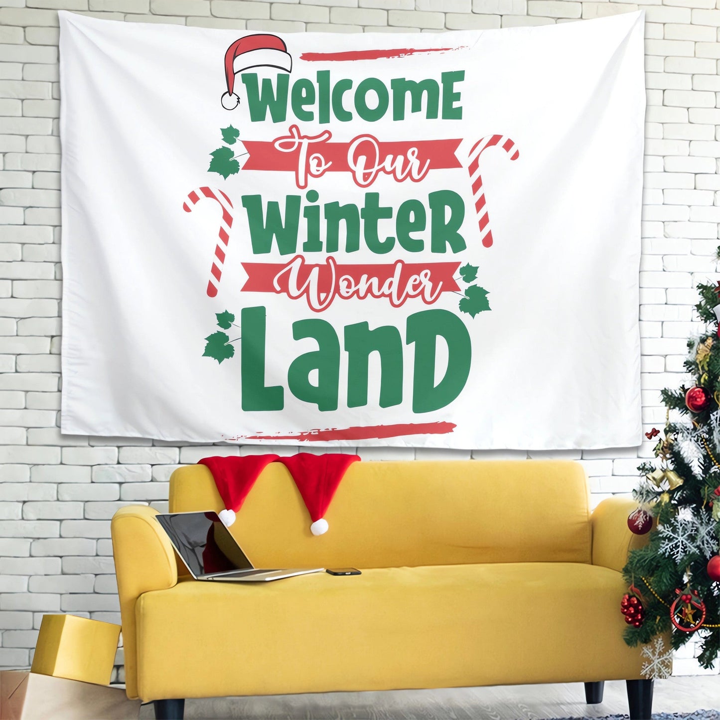 Custom Christmas Tapestry, Welcome To Our Winter Wonder Land, Eat Drink And Be Merry, Winter Is Bright, Your Custom Photo