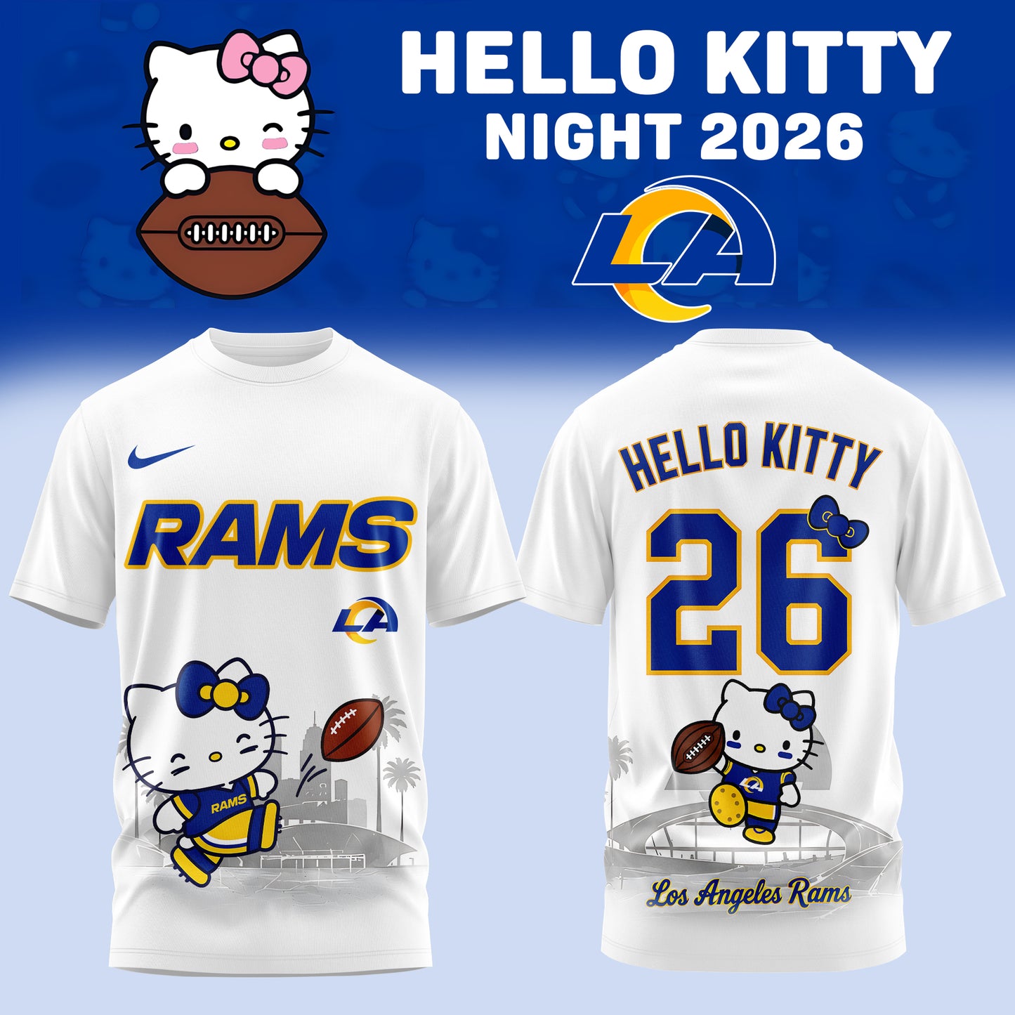 Hello Kitty ❤️ LA Rams – Cute Meets Game Day Style Tshirt