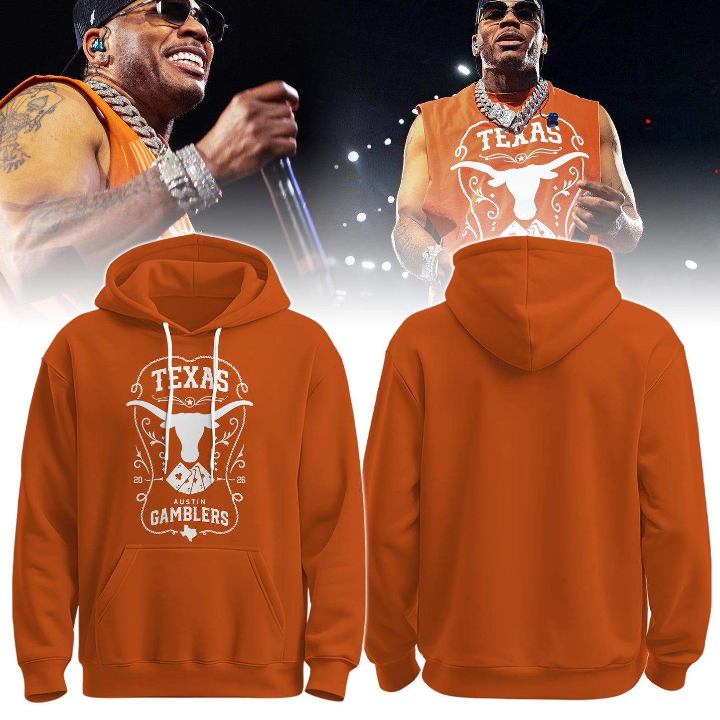 Nelly × Longhorns × Austin Gamblers ’26 Hoodie