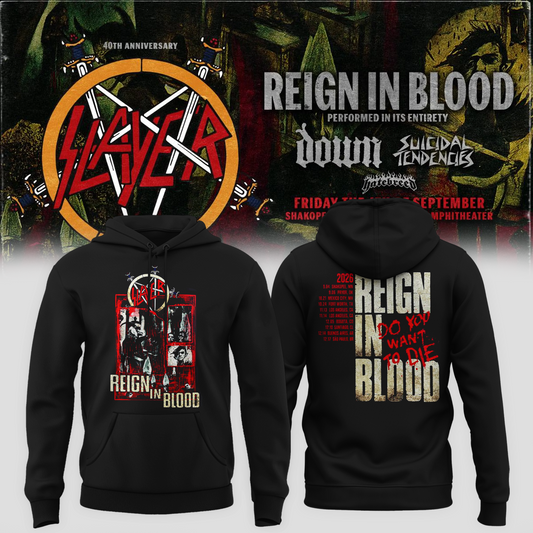 Slayer Shakopee MN 2026 Event Tee Reign In Blood 40 Anniversary Tour September 4 2026 Two Sided Hoodie