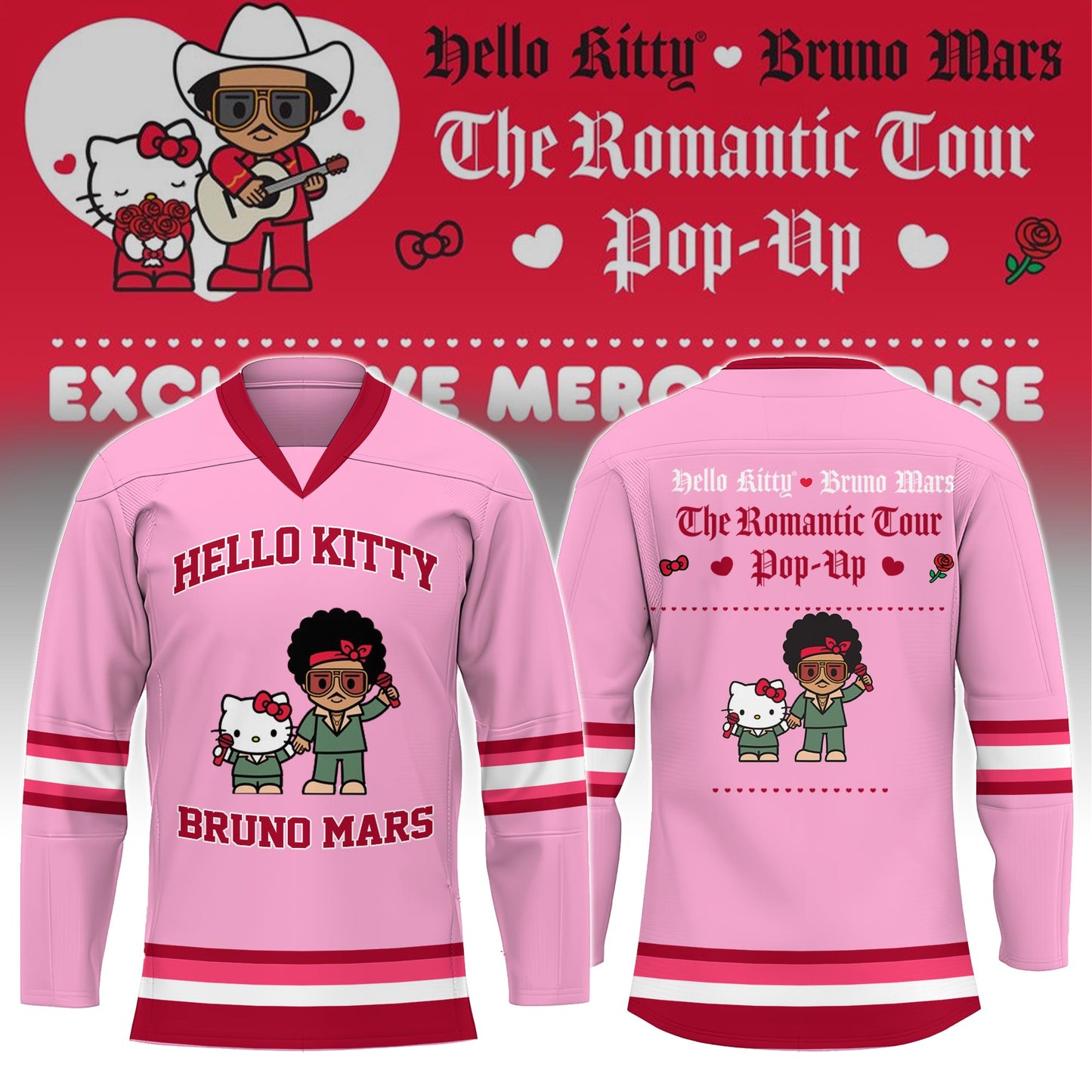 Hello Kitty ❤️ Bruno Mars The Romantic Tour 2026 Hockey Jersey