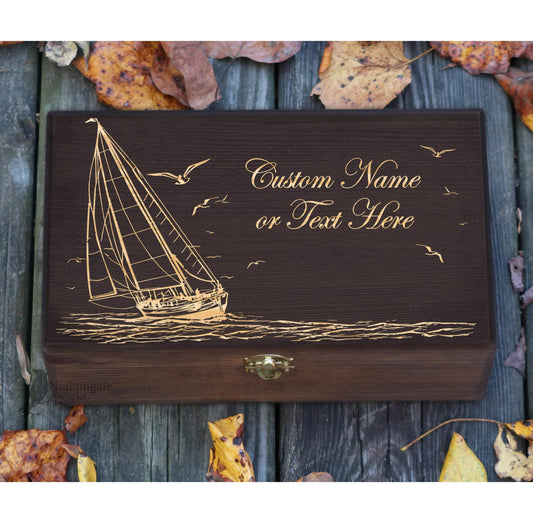 Personalized Engraved Adventure Box, Gift for a Sailor, Sailboat Gift, Captain Gift, Adventurer Gift, Nautical Gift, Wood Memory Box