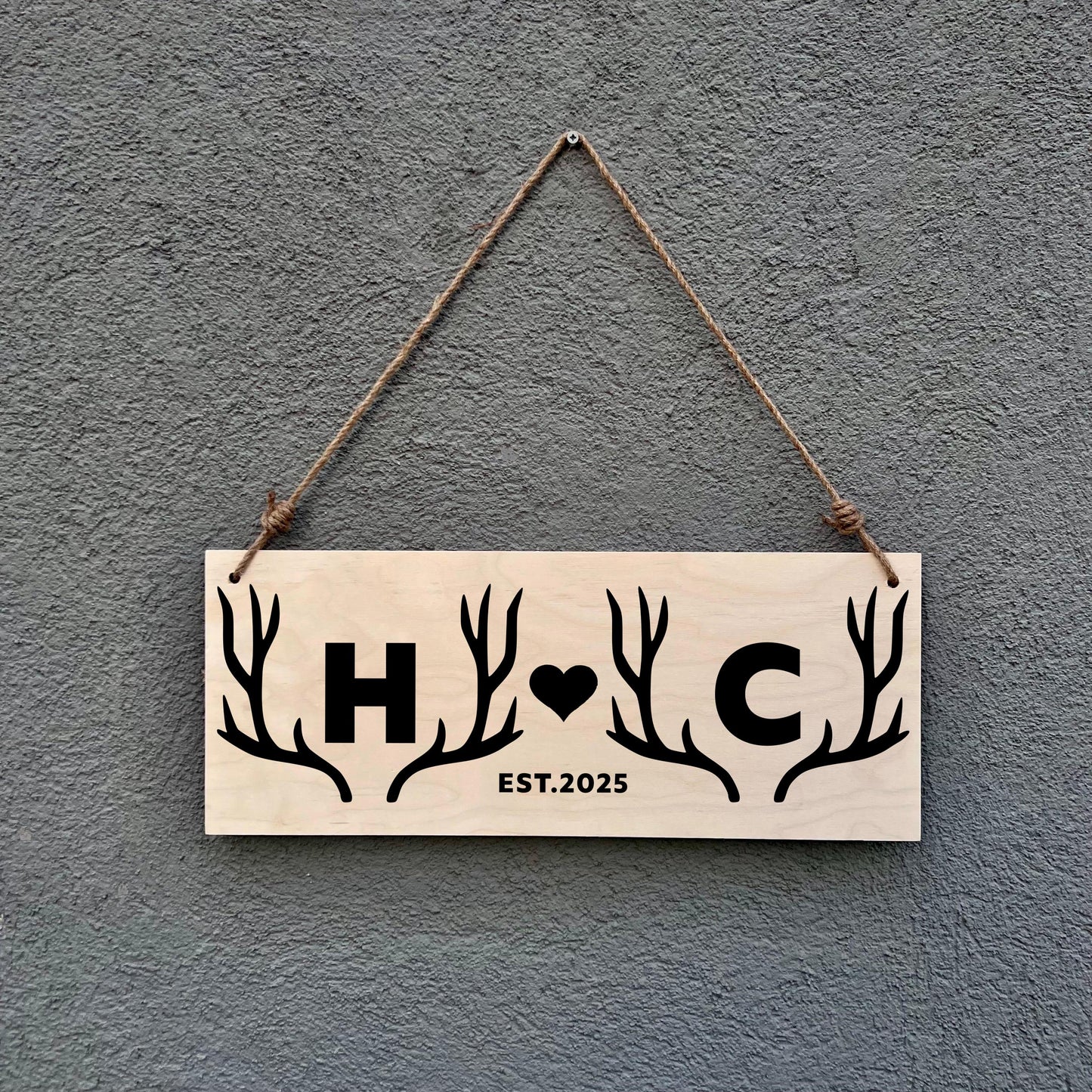 Personalized Antler Monogram Wooden Sign - Rustic Cabin Decor