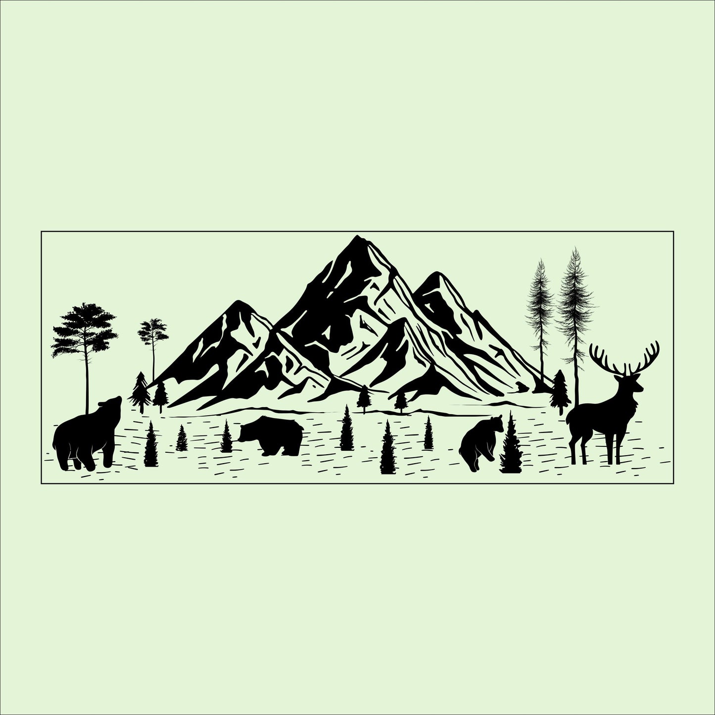 Rustic Mountain Scene Wood Sign: Cabin Decor with Bear & Deer