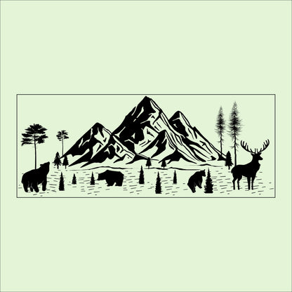 Rustic Mountain Scene Wood Sign: Cabin Decor with Bear & Deer