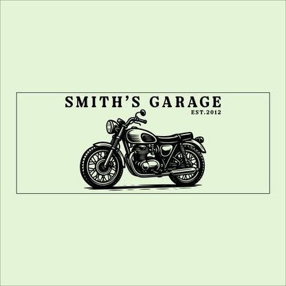 Personalized Motorcycle Garage Sign: Vintage Style Birch Wood Plaque
