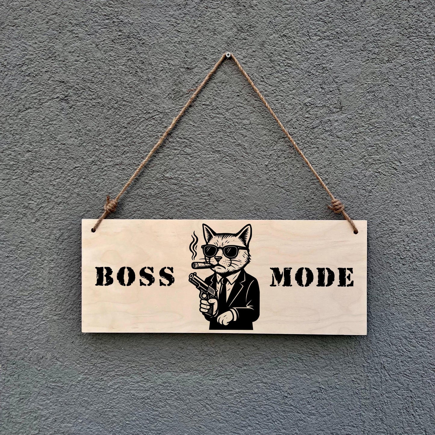 Boss Mode Mafia Cat Wooden Sign: Funny Office Decor