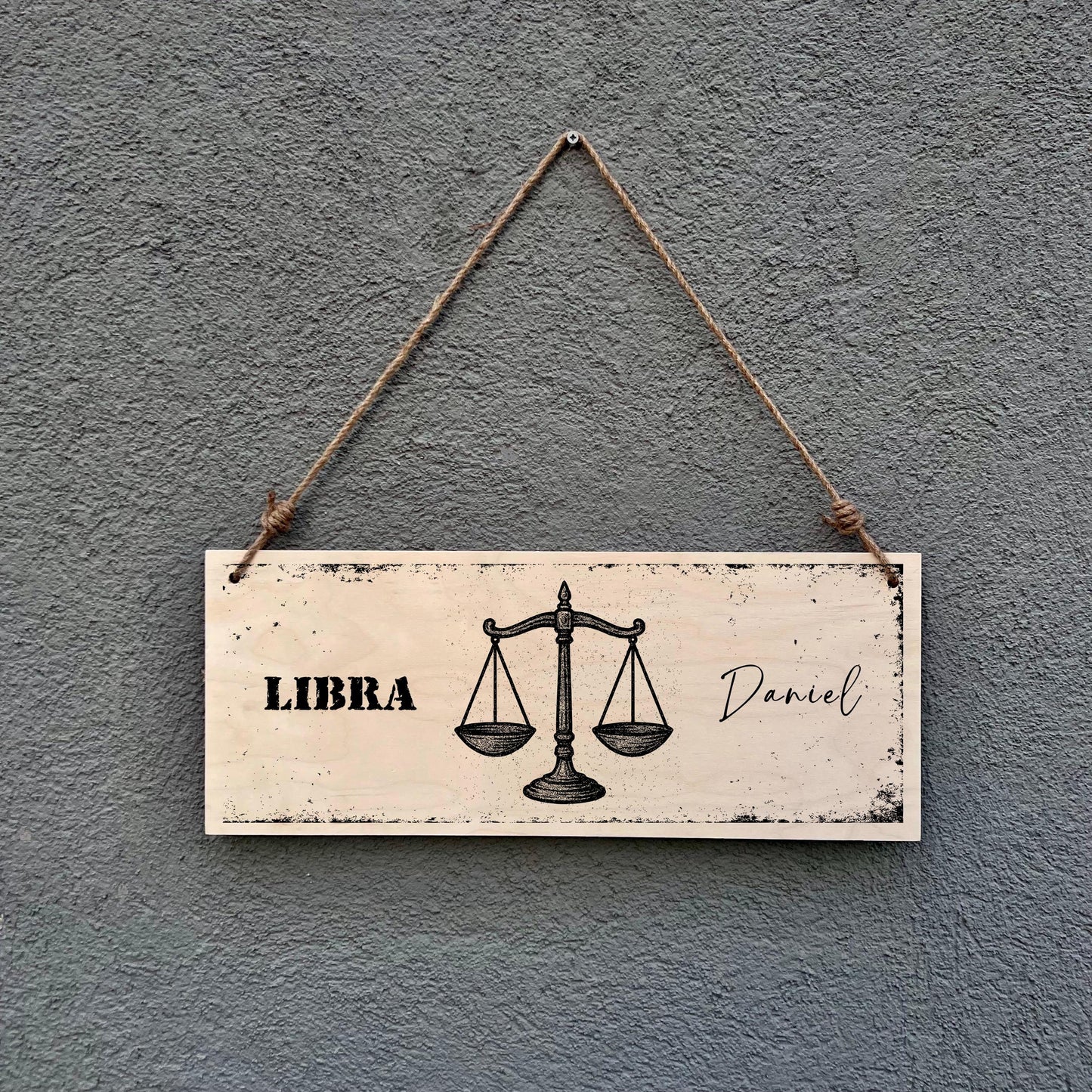 Libra Zodiac Sign Wooden Plaque: Rustic Astrology Wall Hanging