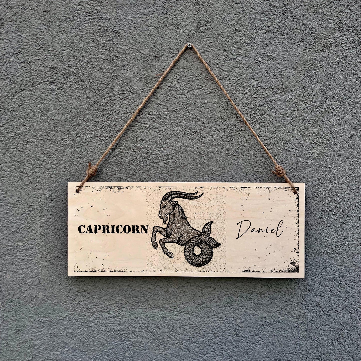 Capricorn Zodiac Sign Wooden Plaque - Personalized Name Wall Decor - Rustic Astrology Gift for Home
