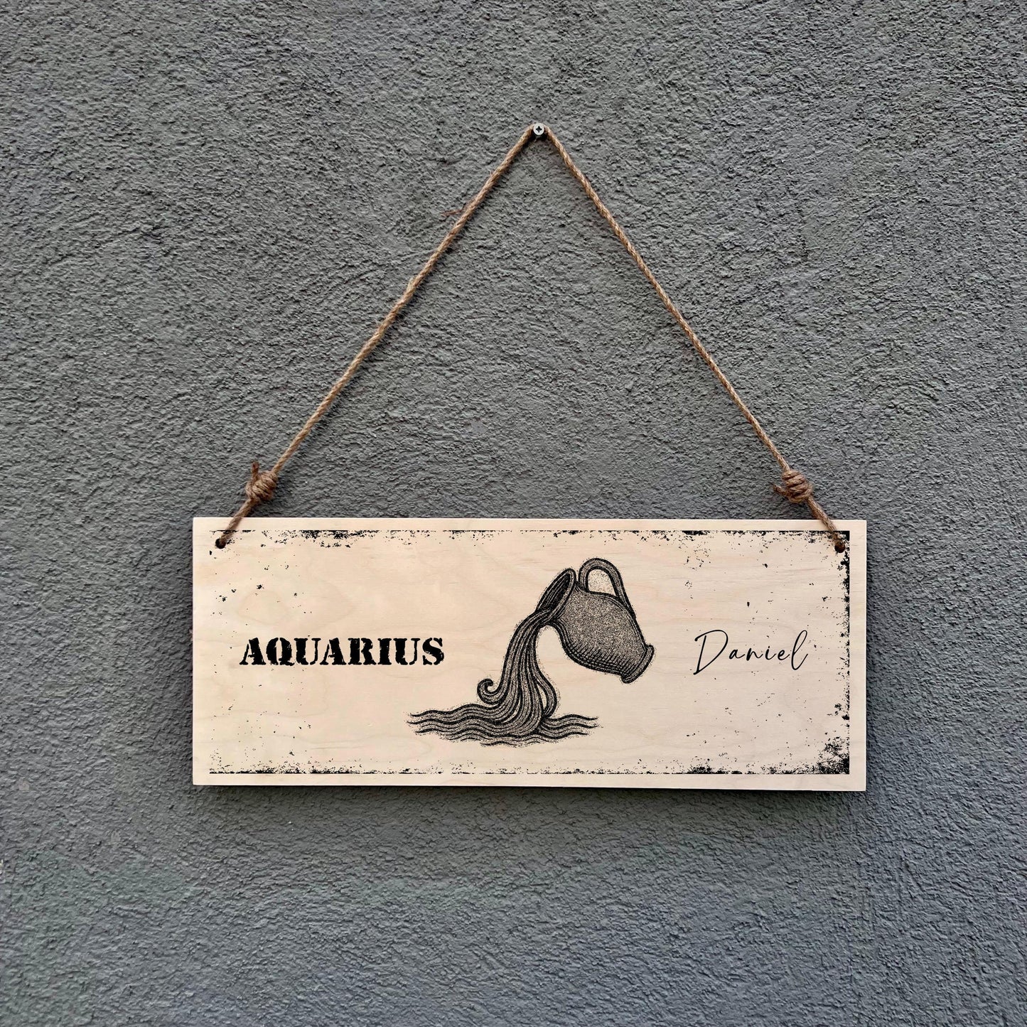 Personalized Aquarius Zodiac Sign: Rustic Wooden Astrology Wall Decor