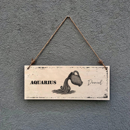 Personalized Aquarius Zodiac Sign: Rustic Wooden Astrology Wall Decor
