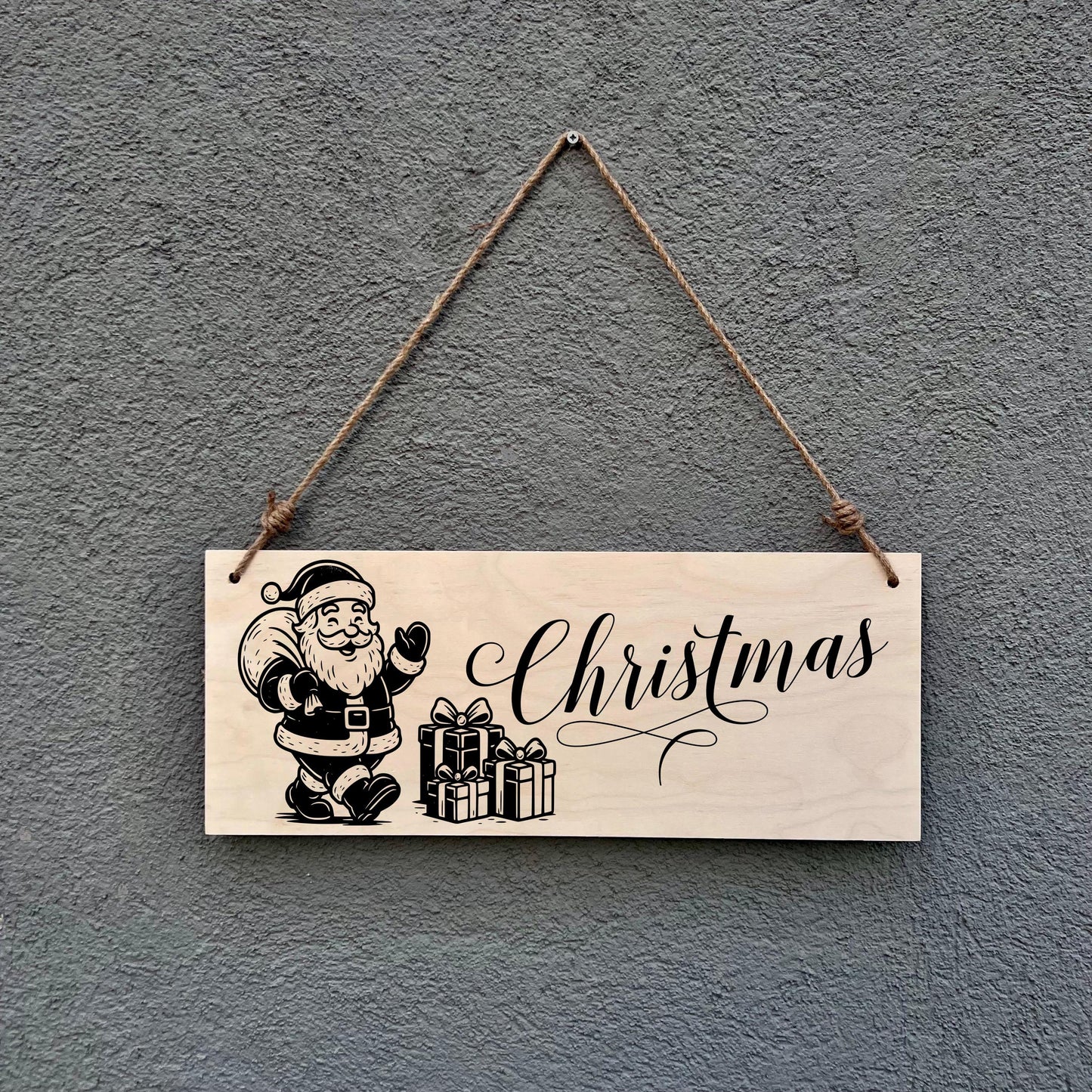 Rustic Santa Christmas Sign: Handmade Birch Wood Holiday Decor