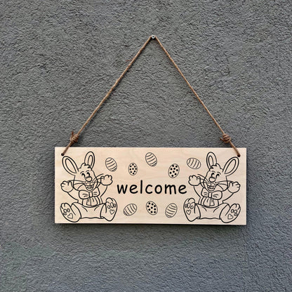 Easter Bunny Welcome Sign: Birch Wood Spring Door Decor