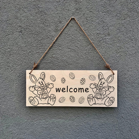 Easter Bunny Welcome Sign: Birch Wood Spring Door Decor
