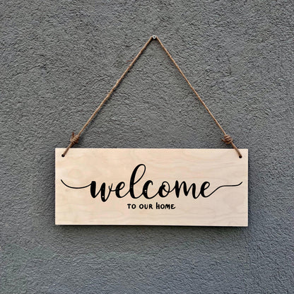 Rustic Welcome to Our Home Sign: Birch Wood Farmhouse Decor