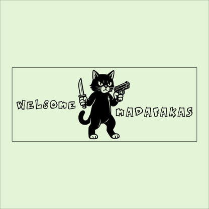 Funny Cat Wooden Sign - "Welcome Madafakas" Humor Wall Decor for Home, Bar, Man Cave