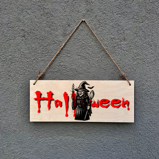 Rustic Witch Halloween Sign: Handmade Birch Wood Wall Decor