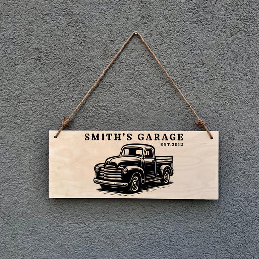 Personalized Vintage Truck Garage Sign: Rustic Man Cave Decor