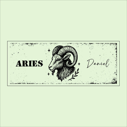 Personalized Aries Zodiac Sign: Rustic Birch Wood Name Plaque