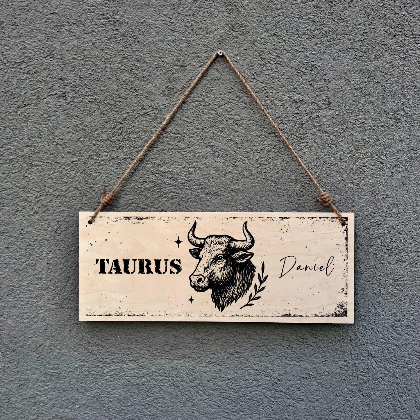 Personalized Taurus Zodiac Sign Wooden Plaque: Rustic Astrology Wall Decor