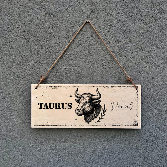 Personalized Taurus Zodiac Sign Wooden Plaque: Rustic Astrology Wall Decor