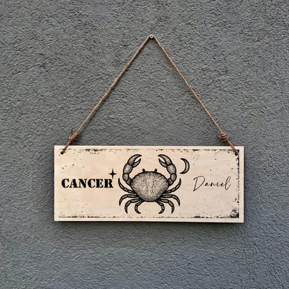 Personalized Cancer Zodiac Wooden Plaque: Rustic Astrology Wall Art