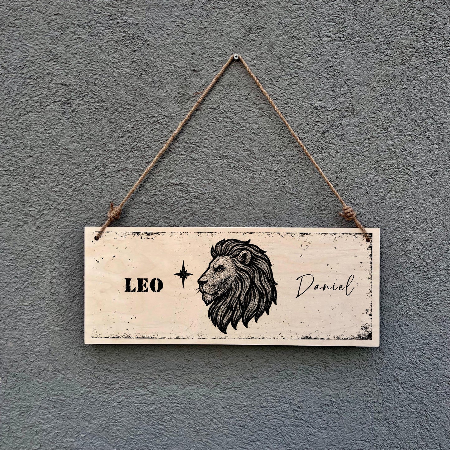 Personalized Leo Zodiac Wooden Plaque: Rustic Lion Constellation Wall Art