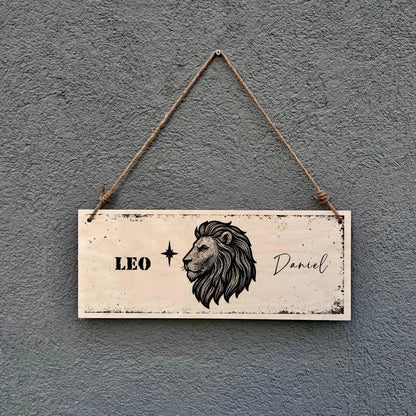 Personalized Leo Zodiac Wooden Plaque: Rustic Lion Constellation Wall Art