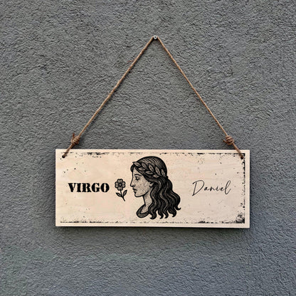 Personalized Virgo Zodiac Sign Wooden Plaque: Rustic Astrology Decor