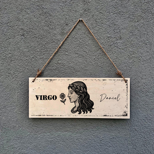 Personalized Virgo Zodiac Sign Wooden Plaque: Rustic Astrology Decor