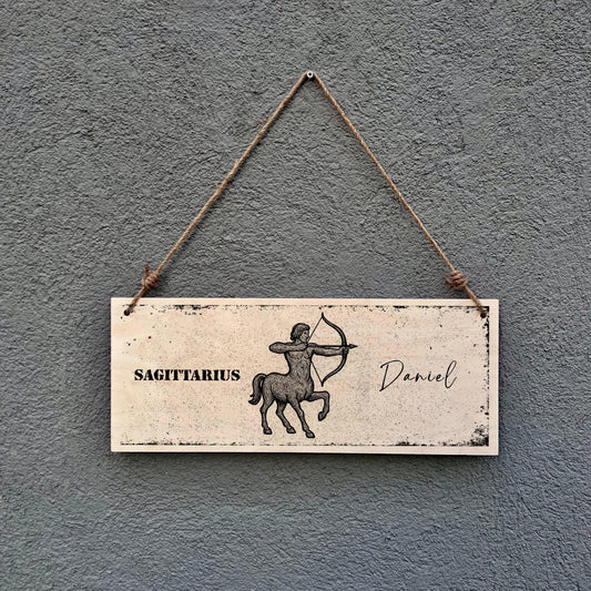 Sagittarius Zodiac Sign: Rustic Birch Wood Astrology Plaque