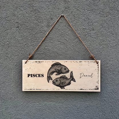 Personalized Pisces Zodiac Sign: Rustic Wood Astrology Wall Decor