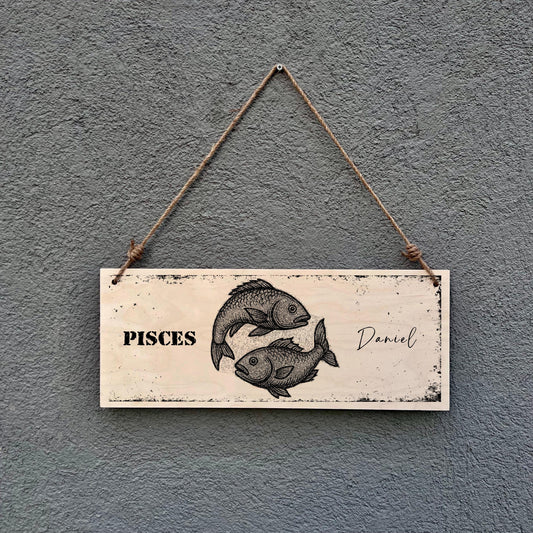 Personalized Pisces Zodiac Sign: Rustic Wood Astrology Wall Decor