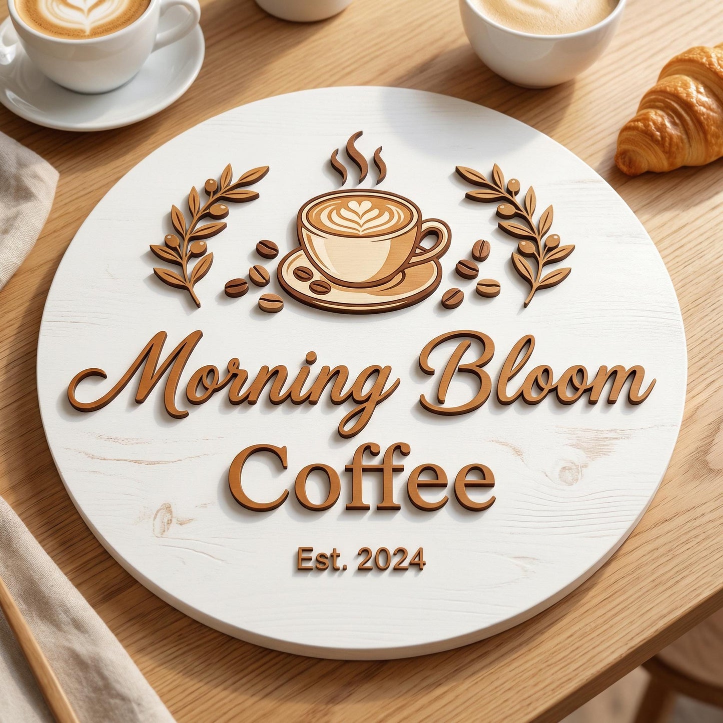 Personalized Business Logo Sign, 3D Layered Round Wood Sign, Custom Office Wall Decor, Handmade Wooden Business Sign, Outdoor Shop Logo Sign