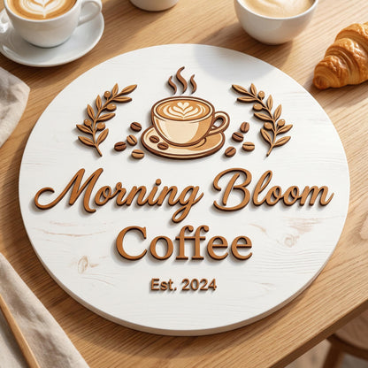 Personalized Business Logo Sign, 3D Layered Round Wood Sign, Custom Office Wall Decor, Handmade Wooden Business Sign, Outdoor Shop Logo Sign
