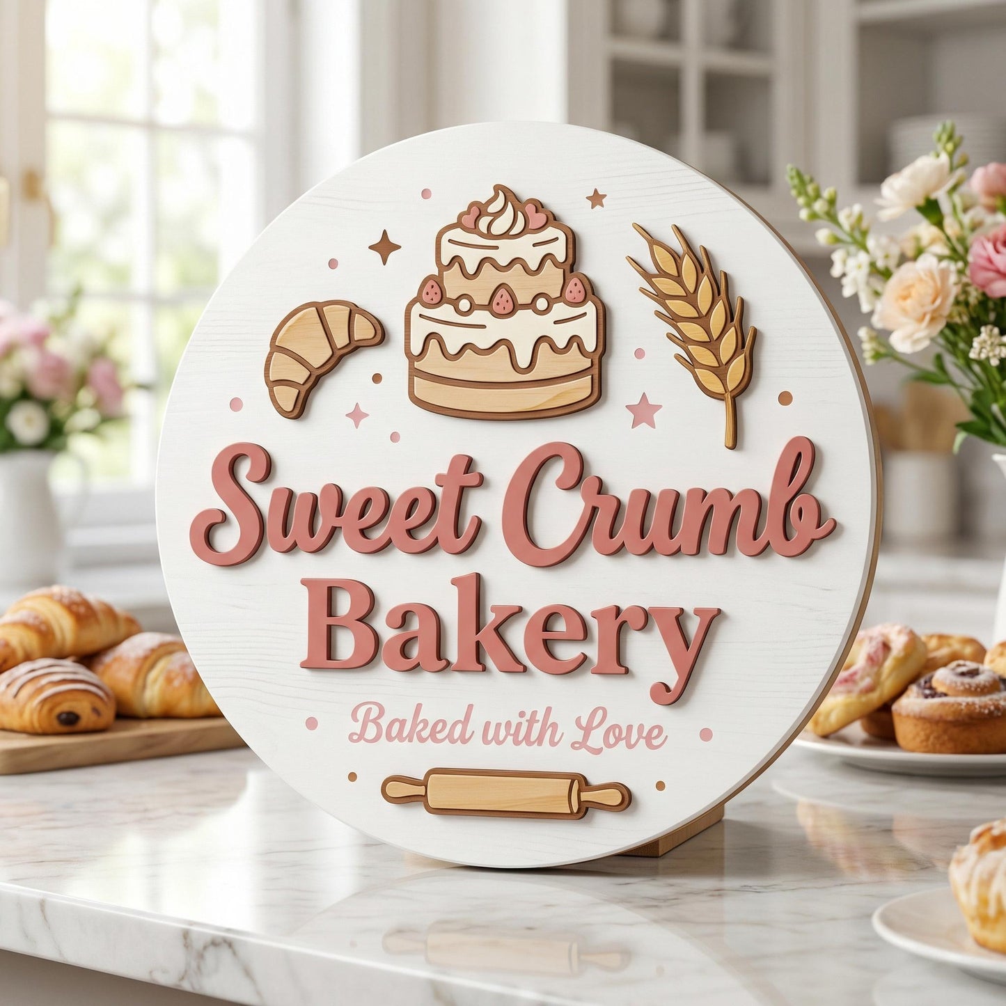 Personalized Business Logo Sign, 3D Layered Round Wood Sign, Custom Office Wall Decor, Handmade Wooden Business Sign, Outdoor Shop Logo Sign