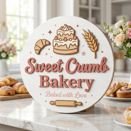 Personalized Business Logo Sign, 3D Layered Round Wood Sign, Custom Office Wall Decor, Handmade Wooden Business Sign, Outdoor Shop Logo Sign
