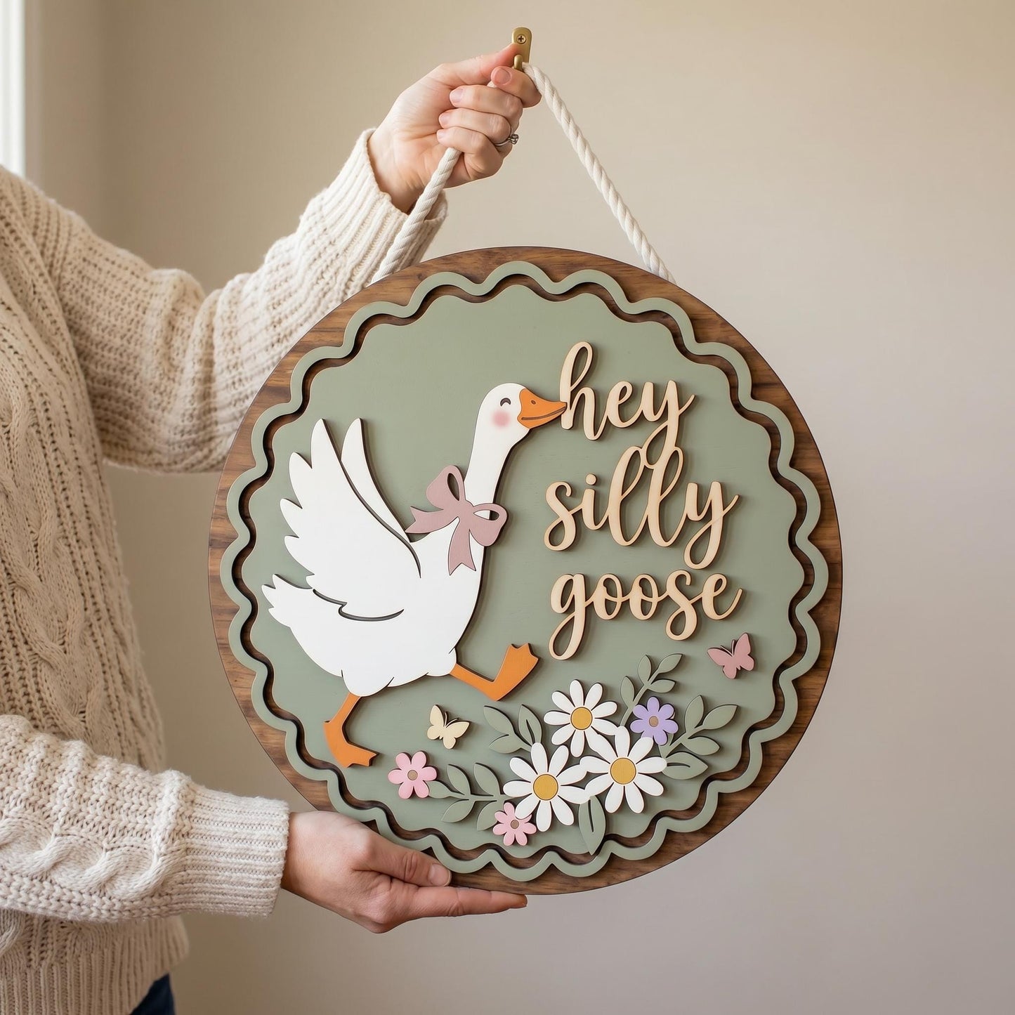 Funny Silly Goose Door Hanger, Whimsical Welcome Front Door Sign, Cute Porch Decor, 3D Layered Wood Sign,Mother’s Day Gift,Housewarming Gift