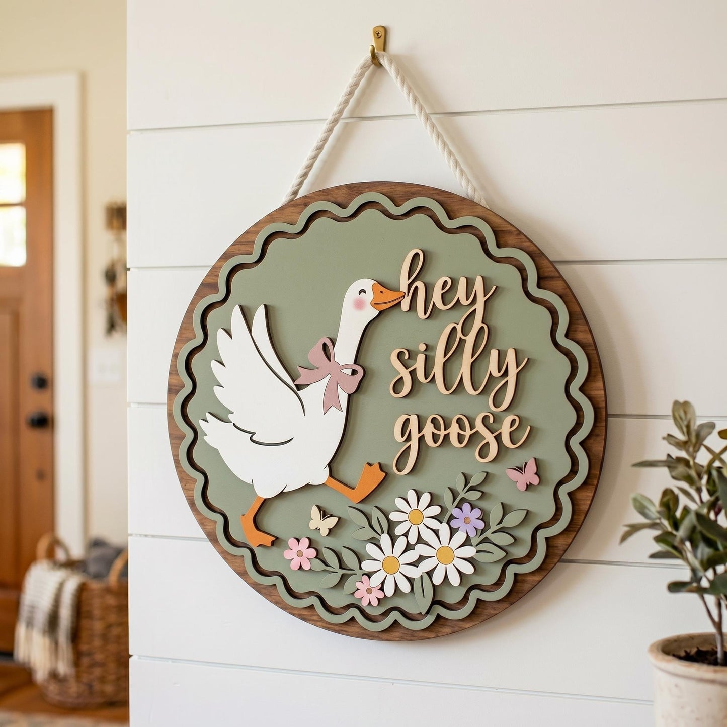 Funny Silly Goose Door Hanger, Whimsical Welcome Front Door Sign, Cute Porch Decor, 3D Layered Wood Sign,Mother’s Day Gift,Housewarming Gift