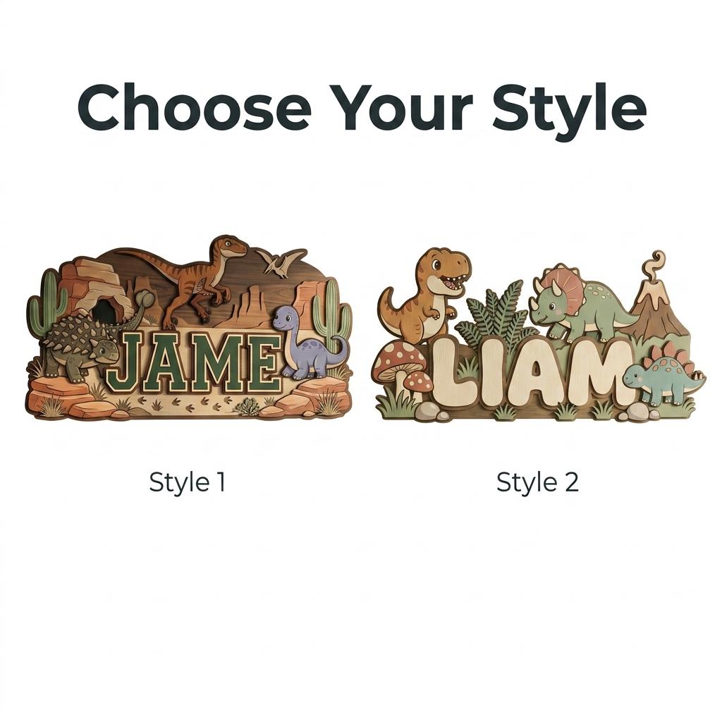 Personalized Dinosaur Name Sign for Boys Room, 3D Wooden Baby Name Sign, Custom Dino Nursery Decor, T-Rex Wood Wall Art, Newborn Baby Gift