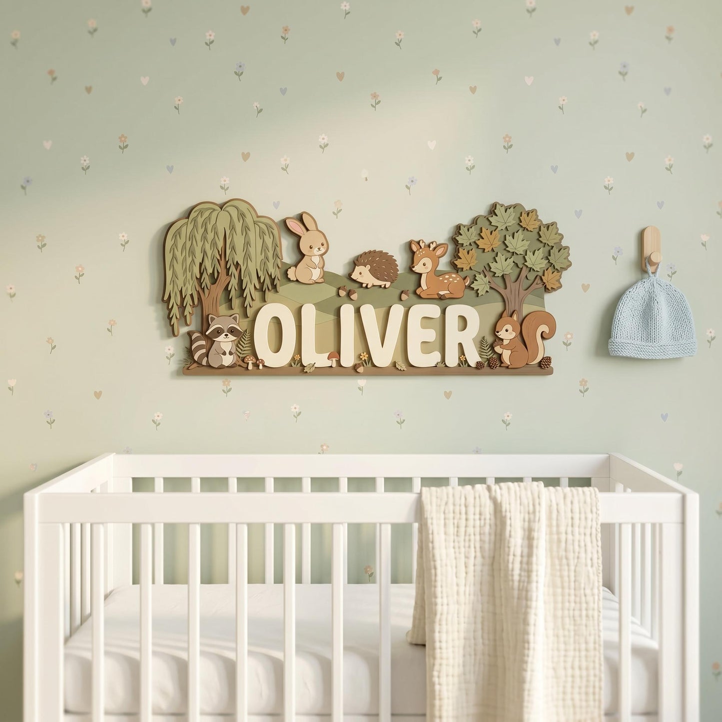 Personalized Woodland Animals Nursery Name Sign, 3D Wood Forest Decor, Custom Boy Room Wall Art, Fox Bear Rabbit Deer Sign, Baby Boy Gift