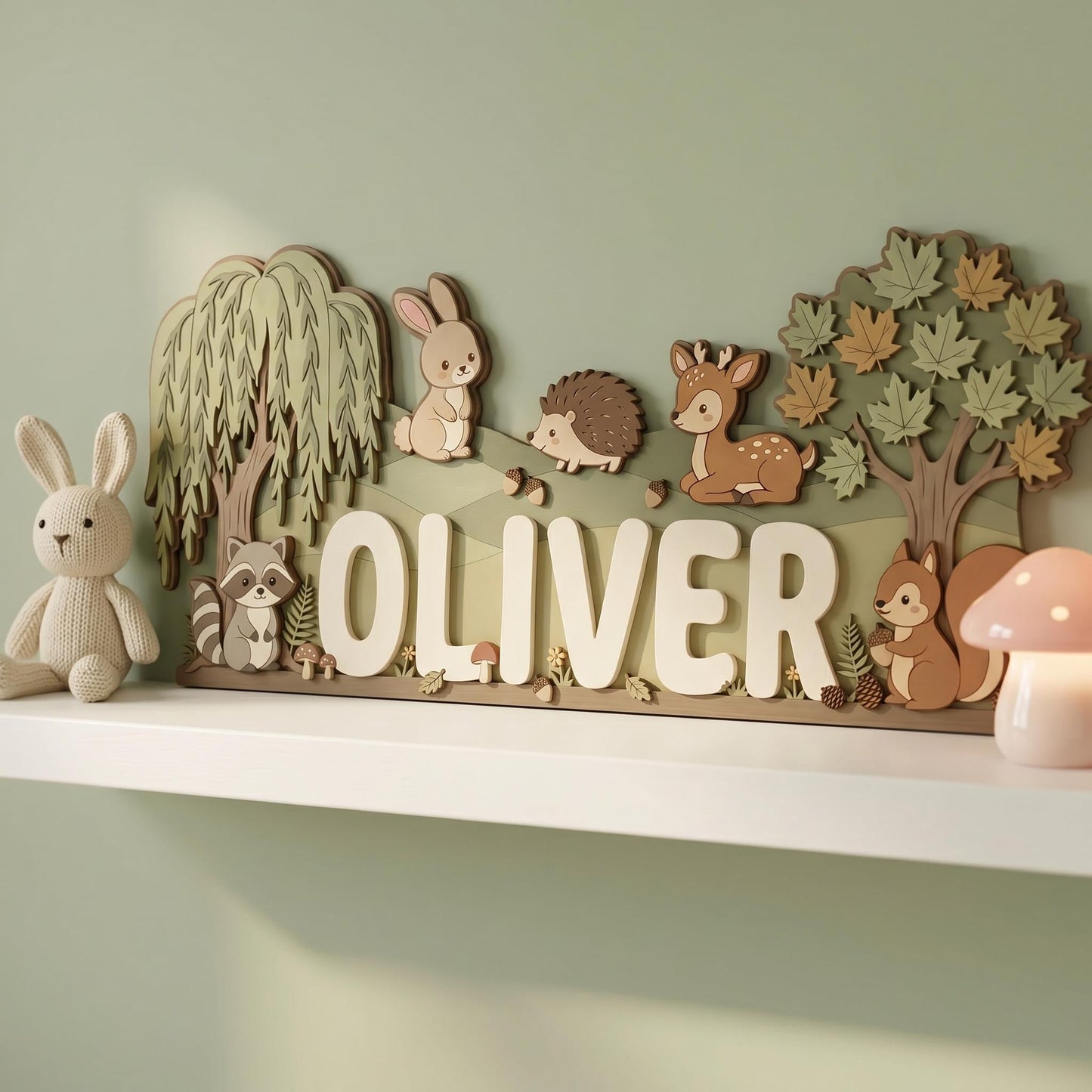 Personalized Woodland Animals Nursery Name Sign, 3D Wood Forest Decor, Custom Boy Room Wall Art, Fox Bear Rabbit Deer Sign, Baby Boy Gift
