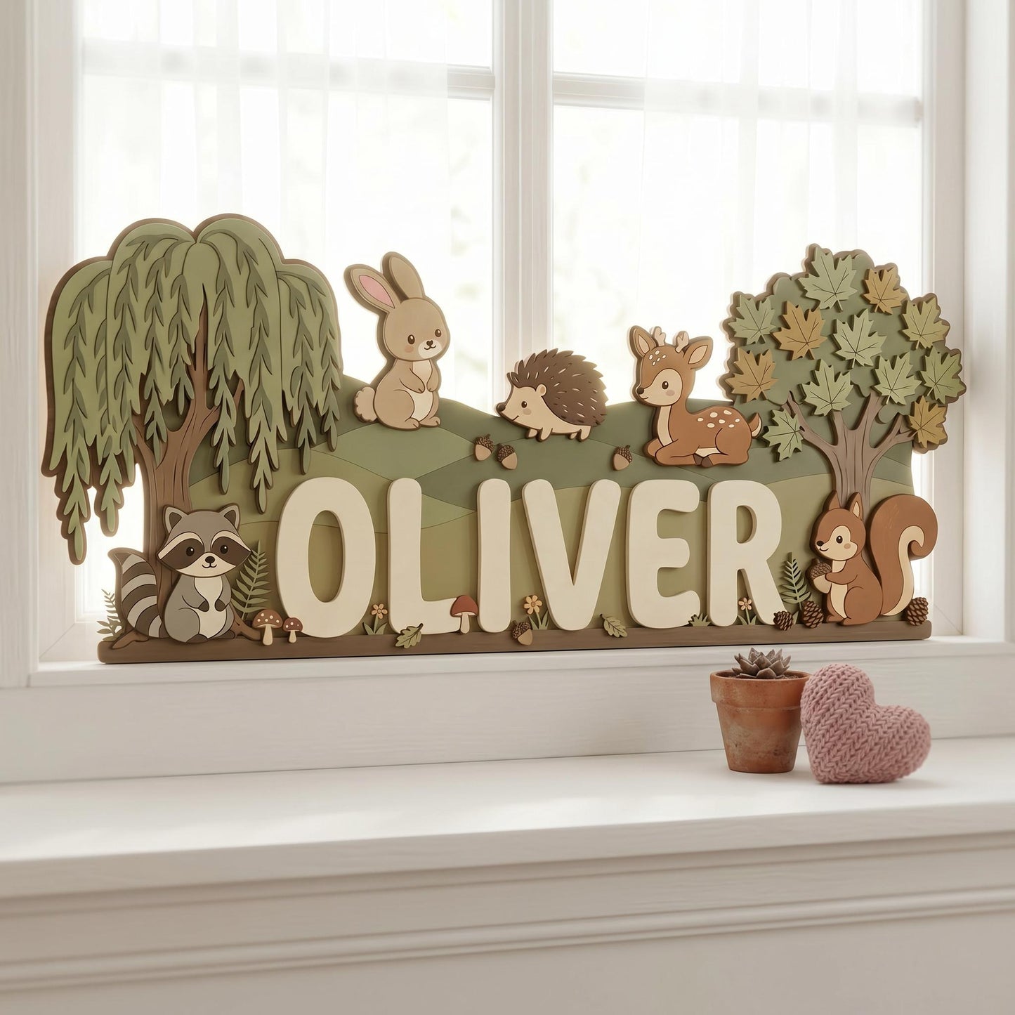 Personalized Woodland Animals Nursery Name Sign, 3D Wood Forest Decor, Custom Boy Room Wall Art, Fox Bear Rabbit Deer Sign, Baby Boy Gift