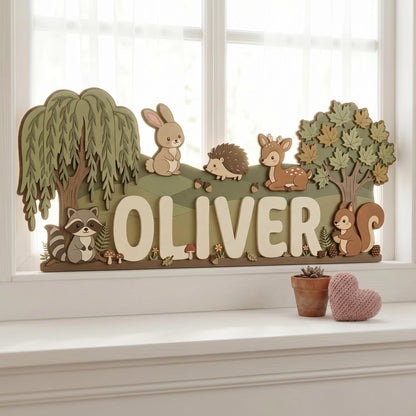 Personalized Woodland Animals Nursery Name Sign, 3D Wood Forest Decor, Custom Boy Room Wall Art, Fox Bear Rabbit Deer Sign, Baby Boy Gift