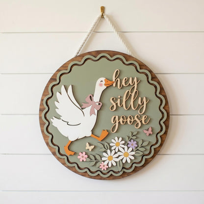 Funny Silly Goose Door Hanger, Whimsical Welcome Front Door Sign, Cute Porch Decor, 3D Layered Wood Sign,Mother’s Day Gift,Housewarming Gift