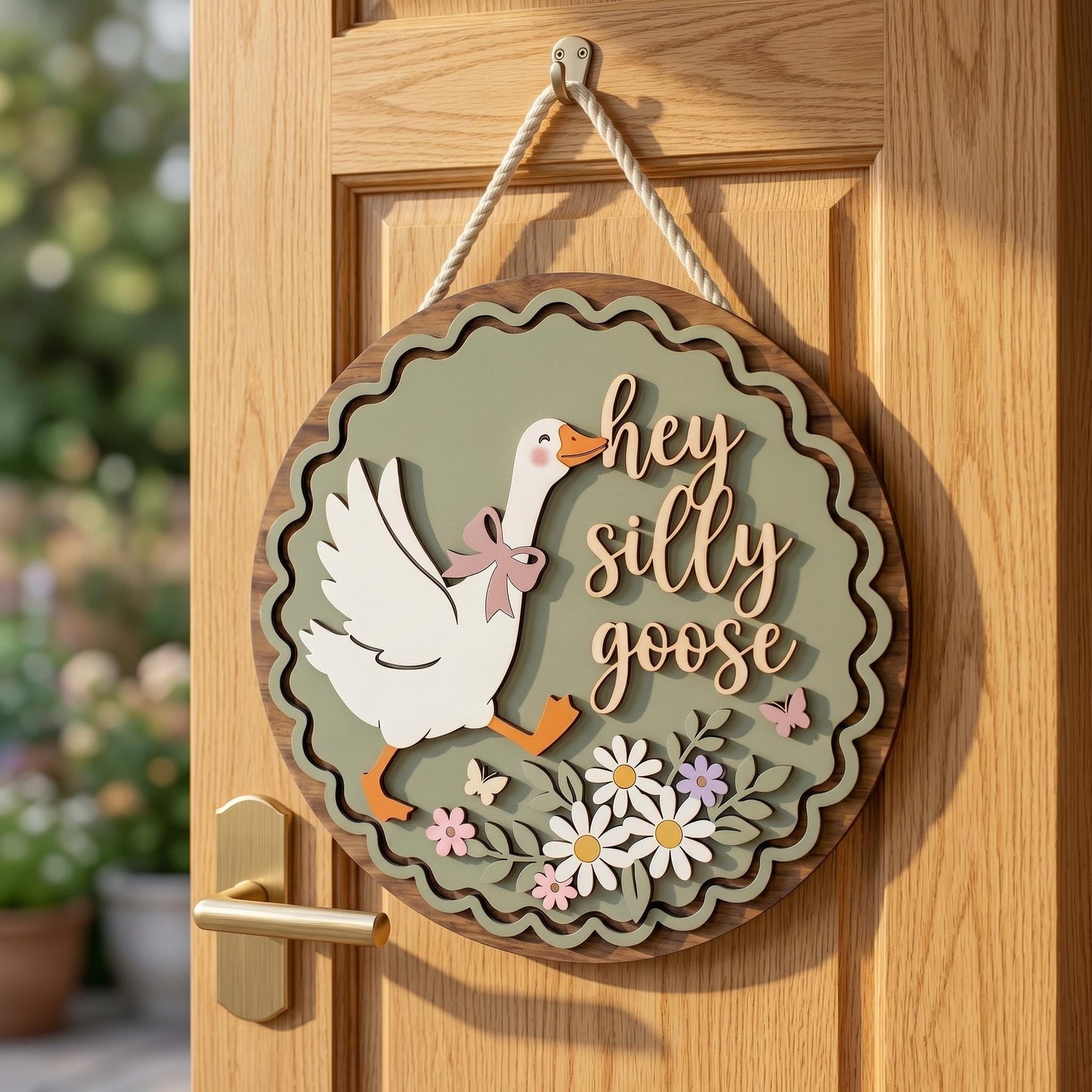 Funny Silly Goose Door Hanger, Whimsical Welcome Front Door Sign, Cute Porch Decor, 3D Layered Wood Sign,Mother’s Day Gift,Housewarming Gift