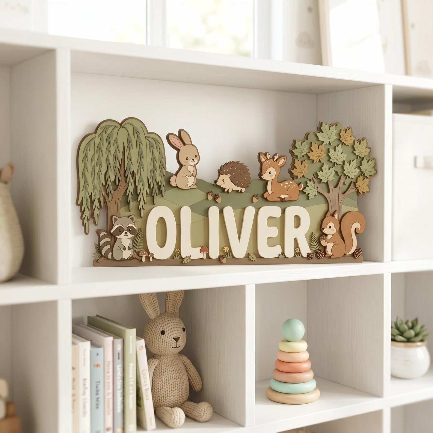 Personalized Woodland Animals Nursery Name Sign, 3D Wood Forest Decor, Custom Boy Room Wall Art, Fox Bear Rabbit Deer Sign, Baby Boy Gift