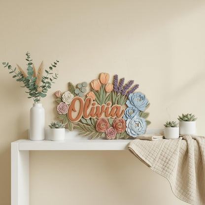 Personalized Wildflower Baby Name Sign, Custom Floral Nursery Decor, Boho Wooden Wall Name Plaque, Baby Girl Shower Gift Decor Wall Art Gift