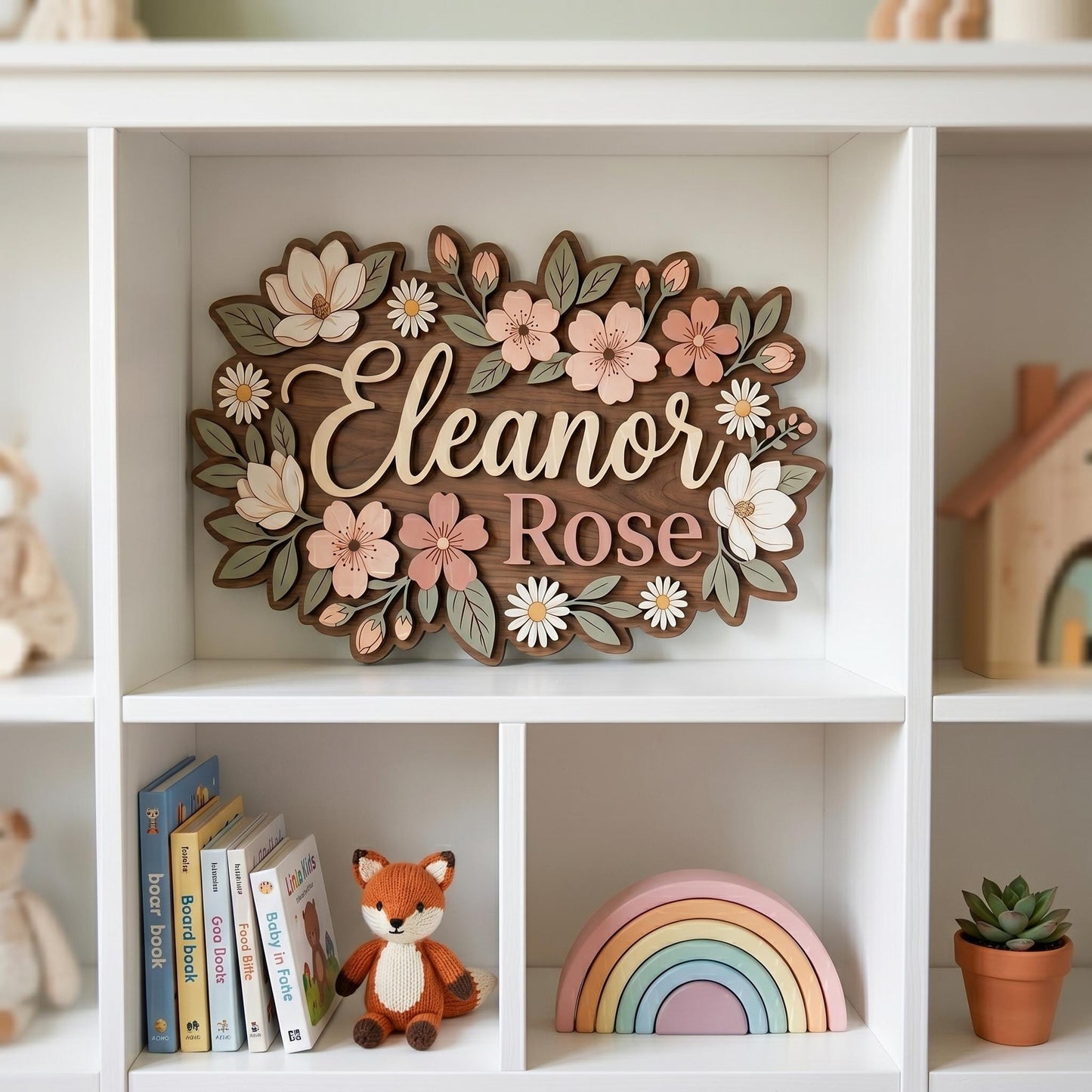 Personalized Wildflower Baby Name Sign, Custom Floral Nursery Decor, Boho Girl Room Wall Art, 3D Wooden Name Plaque Gift for Girl Room Decor