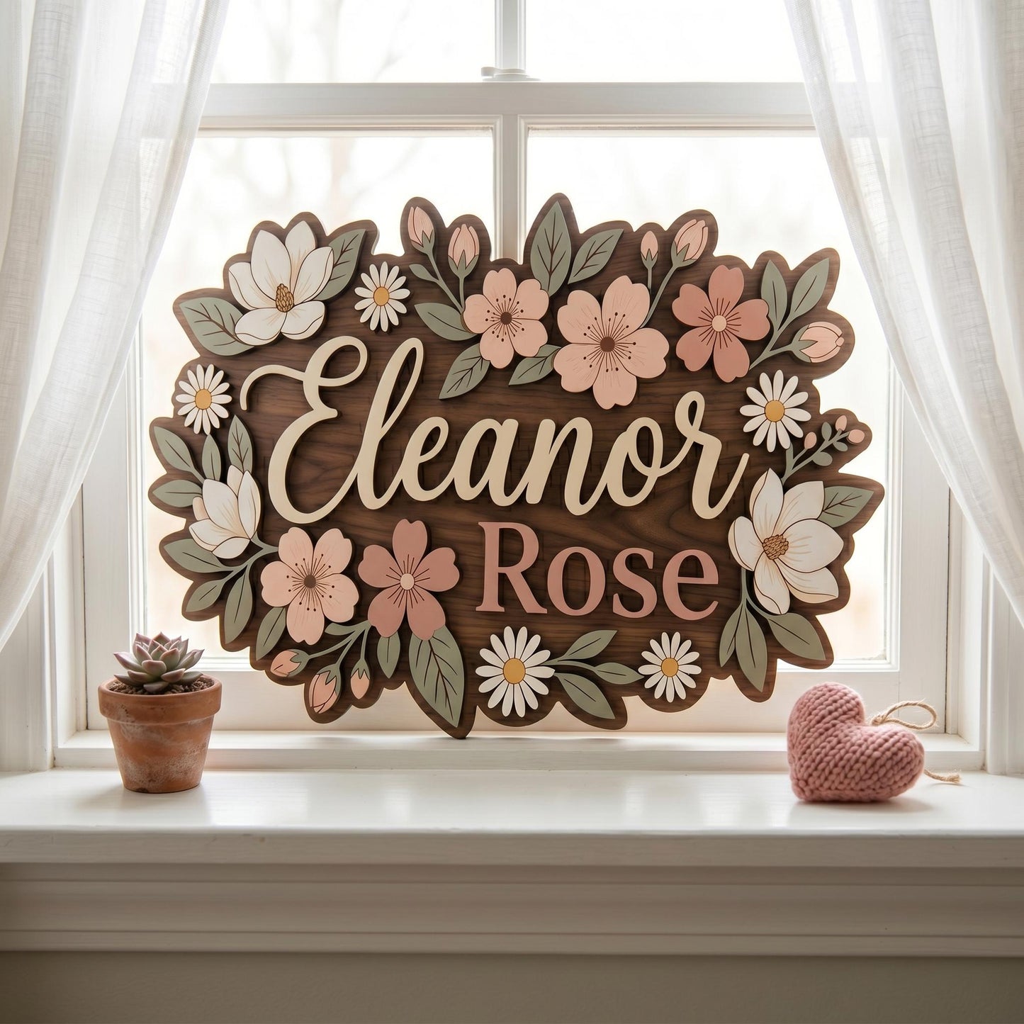 Personalized Wildflower Baby Name Sign, Custom Floral Nursery Decor, Boho Girl Room Wall Art, 3D Wooden Name Plaque Gift for Girl Room Decor